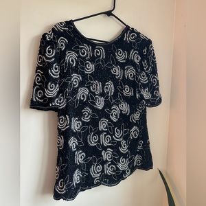 Laurence Kazar vintage 100% silk beaded top size M